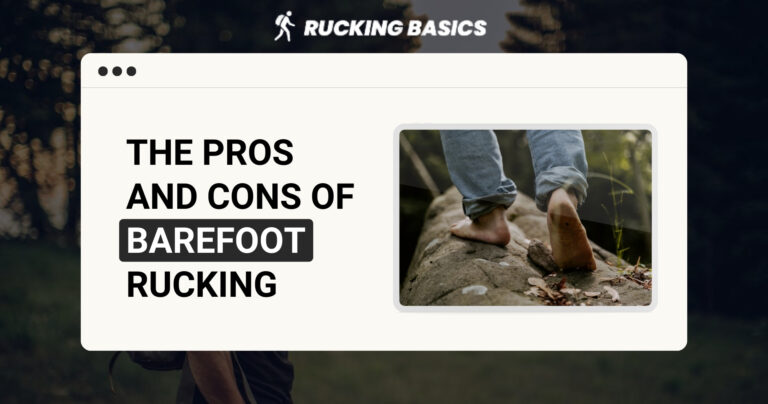 The image showcases a representation of the pros and cons of barefoot rucking.