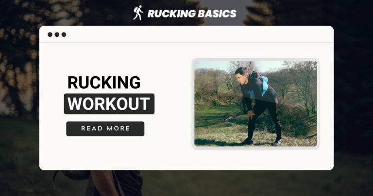 A webpage preview featuring a "Rucking Workout" with a man in athletic gear leaning forward during a workout in a park, accompanied by a "Read More" button.