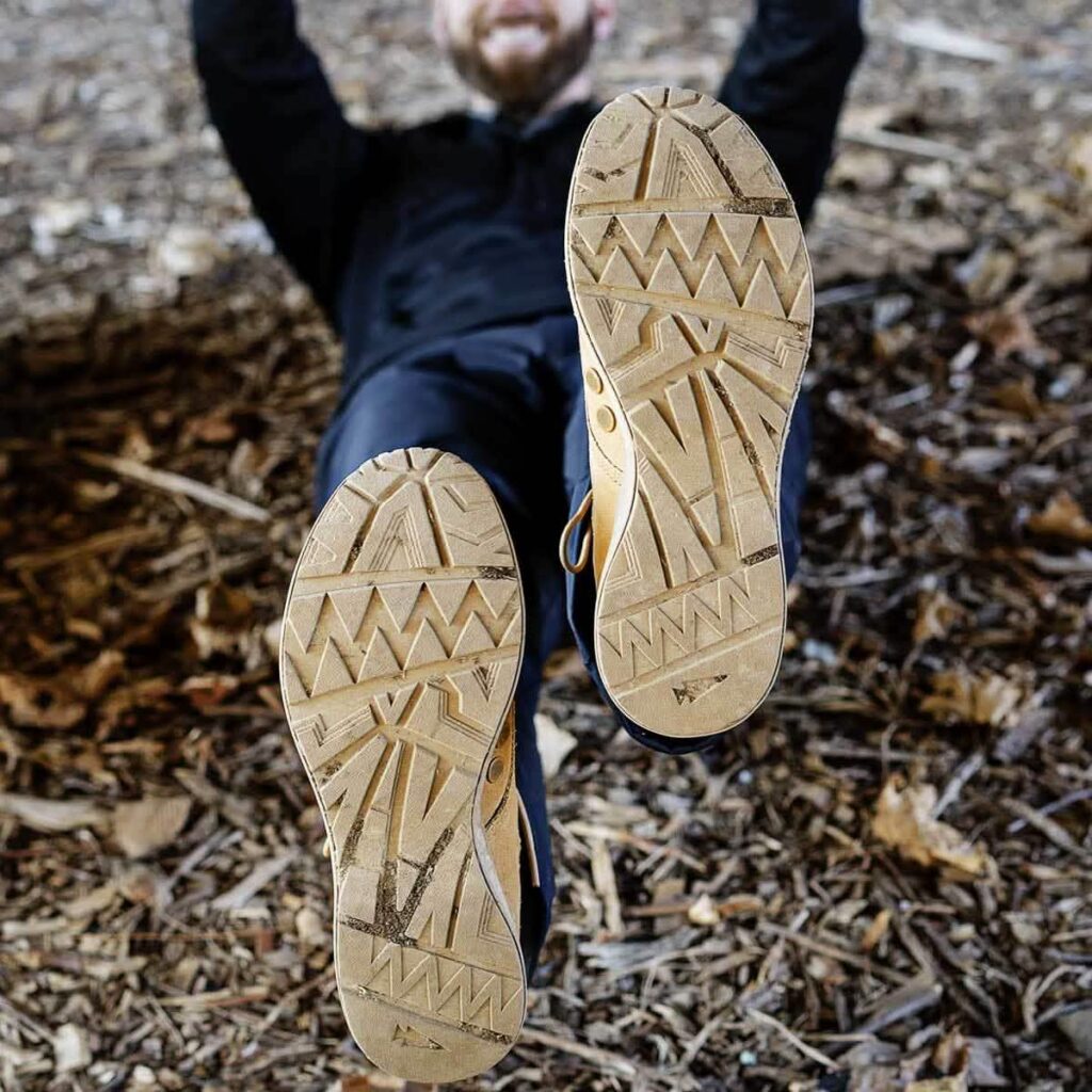 A close-up of black GORUCK MACV-1 boots.