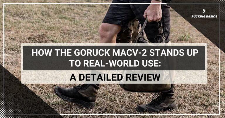 A person wearing GORUCK MACV-2 boots carries a bag across a grassy field, with text highlighting their performance in real-world use.